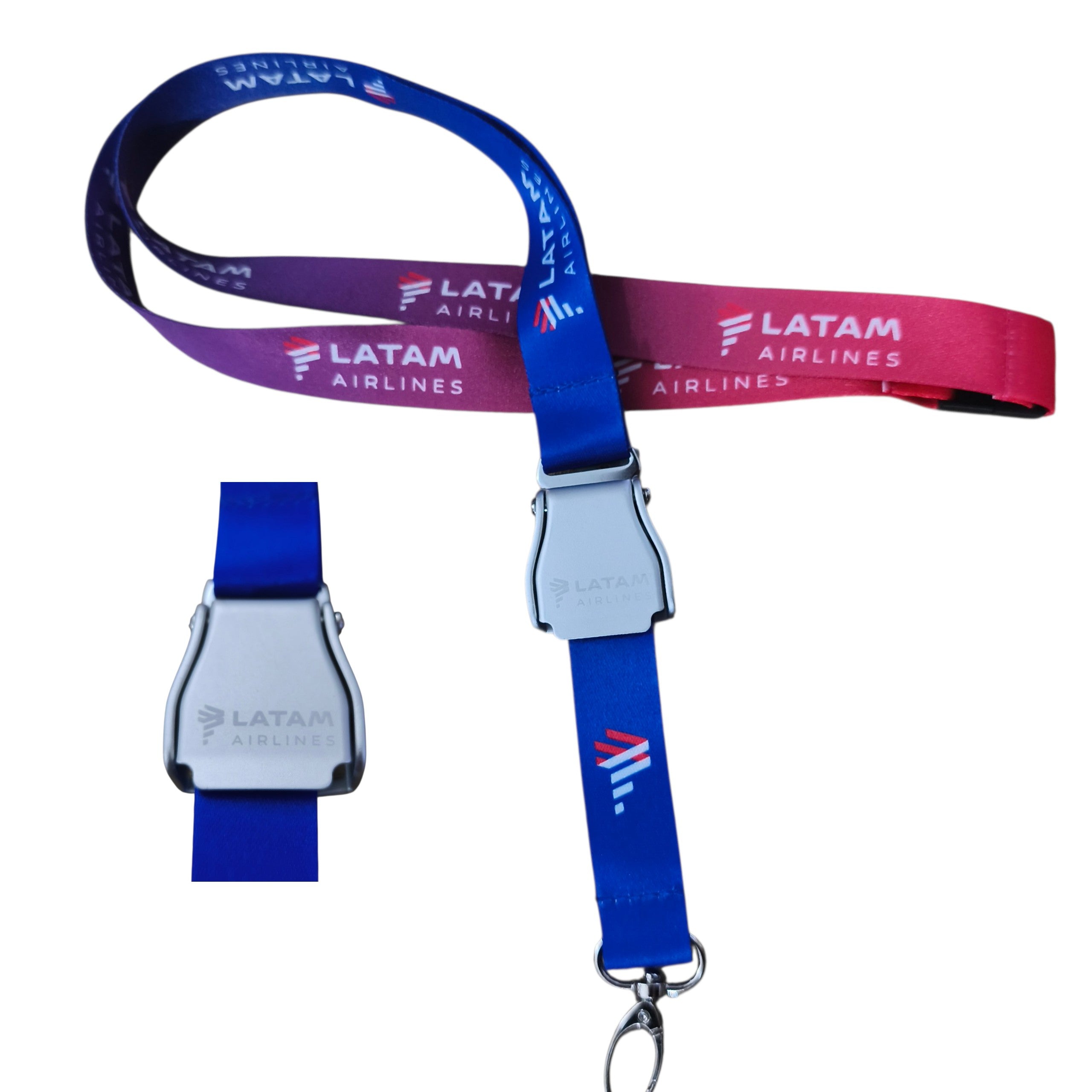 Lanyard LATAM Airlines Degradado Azul-Rojo con mini cinturón
